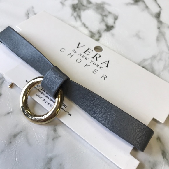 Grey Gold Hoop Medallion Leather Choker Necklace - Picture 5 of 7